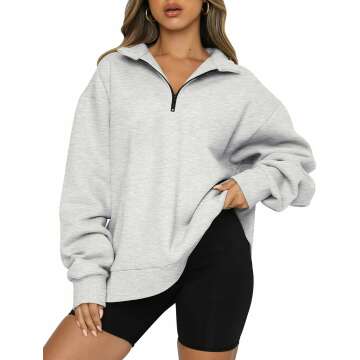 Trendy Queen Womens Oversized Sweatshirts Fall Fashion Hoodies Half Zip Pullover Long Sleeve Shirts Clothes Outfits