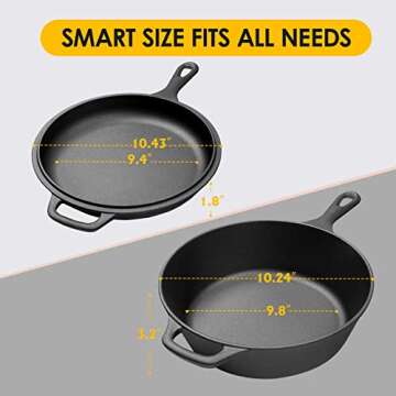 EDGING CASTING 2-in-1 Pre-Seasoned Cast Iron Dutch Oven Pot with Skillet Lid Set, 10" Skillet/ 3QT Pot for Cooking, Baking, Frying and Camping