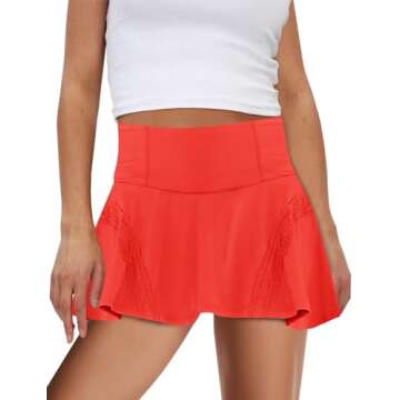 Yanekop Womens Pleated Tennis Skirts Athletic Golf Skorts High Waisted Activewear Sports Skirts with Pockets(Orange,M)