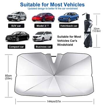 Ickimee Car Windshield Sun Shade Umbrella - Foldable Car Umbrella Sunshade UV Block, Automotive Car Front Window of Heat Insulation Protection, for Auto Sedans, Pickups, SUVs