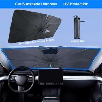 Ickimee Car Windshield Sun Shade Umbrella - Foldable Car Umbrella Sunshade UV Block, Automotive Car Front Window of Heat Insulation Protection, for Auto Sedans, Pickups, SUVs