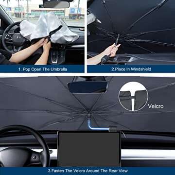 Ickimee Car Windshield Sun Shade Umbrella - Foldable Car Umbrella Sunshade UV Block, Automotive Car Front Window of Heat Insulation Protection, for Auto Sedans, Pickups, SUVs