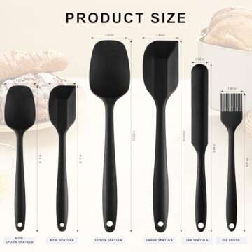 Silicone Spatula Set 6 Packs Food Grade Kitchen Utensils with Silicone Brush Heat Resistant BPA-free Rubber Spatula for Scraping, Baking, Cooking, Mixing(Black)