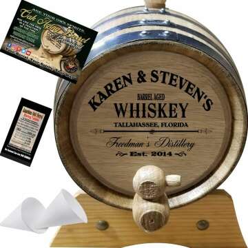 2 Liter Personalized American Oak Whiskey Aging Barrel (063) - Custom Engraved Barrel From Skeeter's Reserve Outlaw Gear - MADE BY American Oak Barrel - (Natural Oak, Black Hoops)