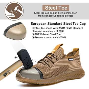 Furuian Steel Toe Shoes for Men Women Comfortable Safety Shoes Non Slip Steel Toe Sneakers Warehouse Industry Contstruction Mens Work Shoes Brown