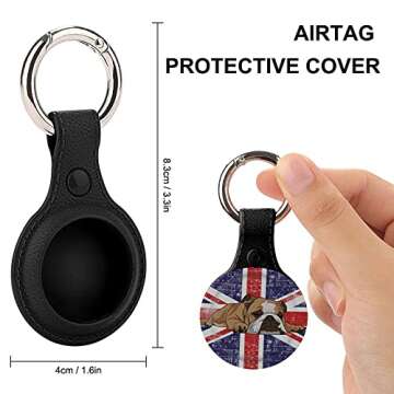 British Bulldog English Bulldog Upgrade Leather Case for AirTag Key Finder Phone Finder Anti-Scratch Protective Skin Cover with Keychain Compatible with AirTags 2021