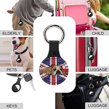 British Bulldog English Bulldog Upgrade Leather Case for AirTag Key Finder Phone Finder Anti-Scratch Protective Skin Cover with Keychain Compatible with AirTags 2021