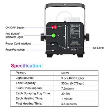 Fansteck Fog Machine with Remote and LED Lights