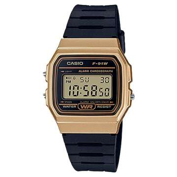 Casio Men's 'Vintage' Quartz Metal and Resin Casual Watch, Color:Black (Model: F-91WM-9ACF), Black/Gold