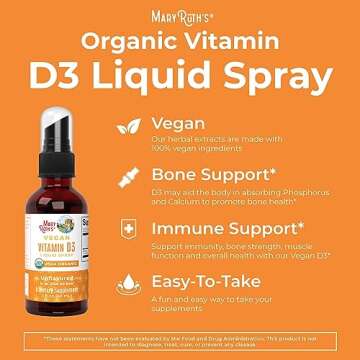 MaryRuth Organics Vitamin D USDA Organic | Vitamin D3 Liquid | Sugar Free | Liquid Vitamin D Spray Immune Support for Adults & Kids | Bone Health | Vit D3 | Vegan | Gluten Free | Non-GMO | 30 Servings