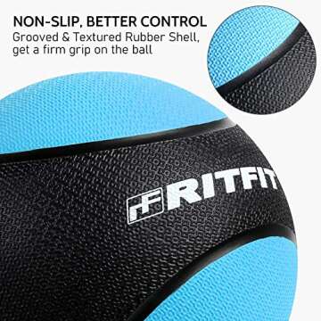 RitFit Weighted Medicine Ball - Non-Slip Rubber Shell & Dual Texture Grip - Workout Exercise Ball for Core Strength, Balance Training, Coordination Fitness - Multiple Weights & Colors