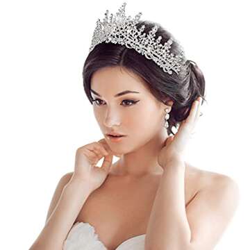 TOBATOBA Silver Wedding Crystal Tiaras and Crowns for Women, Bride Royal Queen Headband Princess Quinceanera Headpieces for Birthday Prom Pageant Party