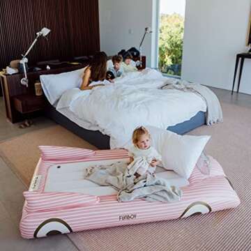 FUNBOY Kids Pink Inflatable Travel Bed & Mattress. Perfect for Sleepovers. Includes Carrying Case Storage Bag, Twin