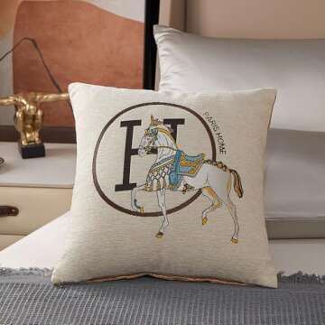 Croker Horse 18x18'' inches Throw Pillow Cushion Covers Set Pack of 2 Pcs - Luxury Horse Embroidery Modern Style Couch Sofa Pillow Cover for Living Room Bedroom (White)