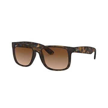 Ray-Ban RB4165 Justin Rectangular Sunglasses, Rubber Light Havana/Brown Gradient Dark Brown, 51 mm