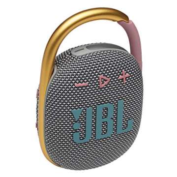 JBL Clip 4 - Portable Mini Bluetooth Speaker, big audio and punchy bass, integrated carabiner, IP67 waterproof and dustproof, 10 hours of playtime, speaker for home, outdoor and travel (Grey)