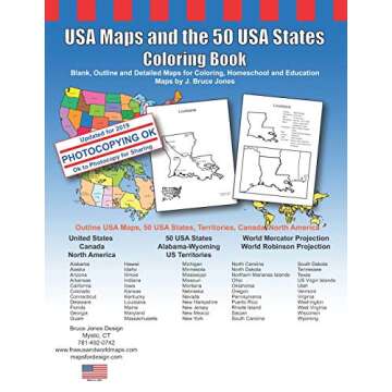 USA Maps and the 50 USA States Coloring Book: Includes Maps of Canada and North America