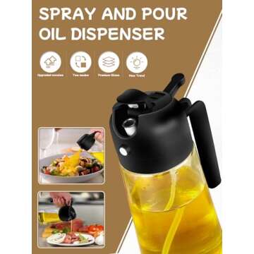 Oil Sprayer for Cooking 2pcs,2 in 1 Oil Dispenser and Oil Sprayer Kitchen Gadgets-16oz Glass Oil Spray Bottle,Mist Olive Oil Dispenser for Kitchen,Air Fryer,Salad, Grill (Black Kitchen Accessories)