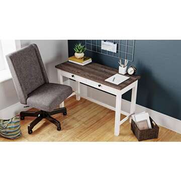 Signature Design by Ashley Dorrinson Modern Farmhouse 47" Home Office Desk with 2 Drawers, Whitewash