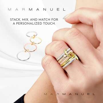 MAR MANUEL | Stackable Rings for Women | Multiple Ring with 14K Gold Plated Rings, Silver Plated Rings and Rose Gold Plated | Ring | Statement Style Design | Trendy Fashion Jewelry