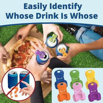 Complete Cover Easy Tab Opener New and Improved 6PK Beverage Barricade 2.0 by Avant Grub. Colorful Drink Can Protector Cap for Soda, Beer, Coke Shields From Bugs, Bees, Dust at the Party, BBQ, Beach