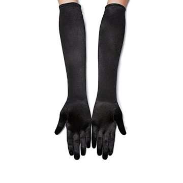 Long Opera Party Gloves for Women 22'' 1920s 20s Satin Gloves Elbow Length Bridal Evening Dress Costumes, Black