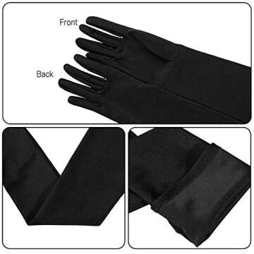 Long Opera Party Gloves for Women 22'' 1920s 20s Satin Gloves Elbow Length Bridal Evening Dress Costumes, Black