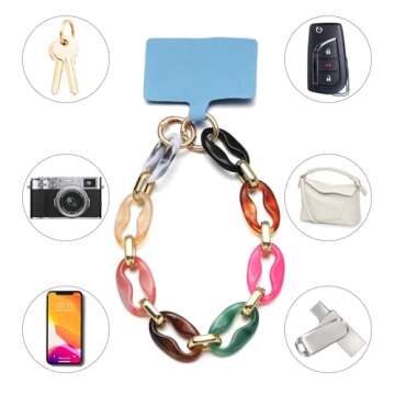 Cosace Phone Charm Acrylic Phone Chain for Women Phone Charms Strap Phone Wristlet Phone Wrist Lanyard Phone Accessories Charm Phone Wrist Strap Cute for Women PC-Rbuckle-MixedColor