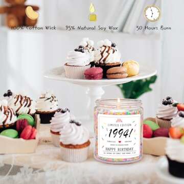 Homsolver 30th Birthday Gifts for Her Women, Happy 1994 30th Birthday Candle Gifts Ideas-Limited Edition 1994 Handmade Candles (Vanilla Birthday Cake Scent with Sprinkles)