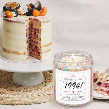 Homsolver 30th Birthday Gifts for Her Women, Happy 1994 30th Birthday Candle Gifts Ideas-Limited Edition 1994 Handmade Candles (Vanilla Birthday Cake Scent with Sprinkles)