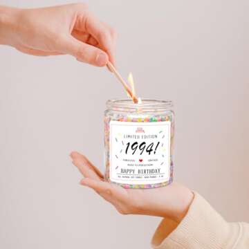 Homsolver 30th Birthday Gifts for Her Women, Happy 1994 30th Birthday Candle Gifts Ideas-Limited Edition 1994 Handmade Candles (Vanilla Birthday Cake Scent with Sprinkles)