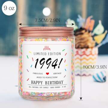 Homsolver 30th Birthday Gifts for Her Women, Happy 1994 30th Birthday Candle Gifts Ideas-Limited Edition 1994 Handmade Candles (Vanilla Birthday Cake Scent with Sprinkles)