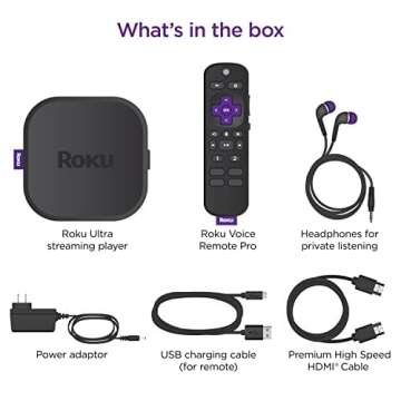 Roku Ultra 2022 4K/HDR Streaming Device and Roku Voice Remote Pro with Rechargeable Battery, Hands-Free Voice Controls, Lost Remote Finder, and Private Listening (Renewed)