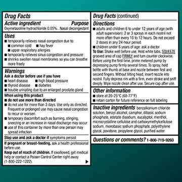 Amazon Basic Care No Drip Severe Congestion Nasal Pump Mist Spray, 12 Hour Relief, Oxymetazoline HCl, Maximum Strength Plus Menthol, Steroid Free, 1 fl oz (Pack of 1)