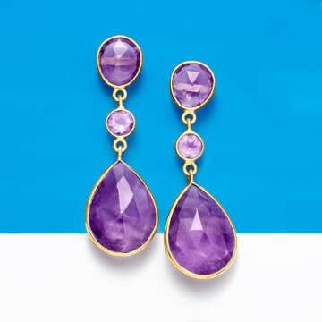 Ross-Simons 24.50 ct. t.w. Amethyst Drop Earrings in 18kt Gold Over Sterling