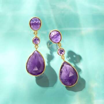 Ross-Simons 24.50 ct. t.w. Amethyst Drop Earrings in 18kt Gold Over Sterling