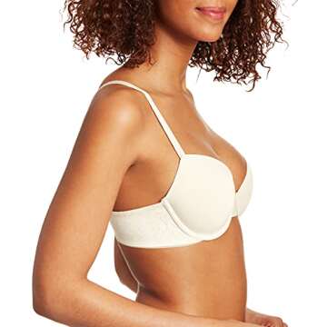 Maidenform Comfort Devotion Demi Bra, Ultimate No-Show Underwire Bra, Convertible T-Shirt Bra for Everyday Wear, Pearl, 32C