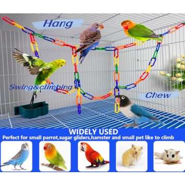 Hyamass 200pcs Rainbow C-Clips Chains Hooks Plastic Chain Links C-Links Children's Learning Toy Sugar Glider for Parakeets,Small Pet Rat Parrot Bird Toy Cage Swing Climbing Cage Toys