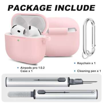 Premium Protective Case for AirPods 4th Generation - Stylish & Durable AirPods Case with Keychain for Air Pod & AirPods Accessories（Pink）