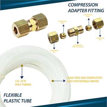 Ice Maker Water Line Kit, Humidifier Installation Kit with ¼” x 25 ft. Poly Tubing, Self-Piercing Saddle Valve, Compression Fittings and Adapters by Greco