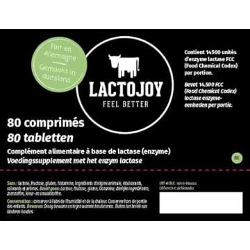 LactoJoy Lactase Pills I 80 Pieces I Powerful Lactase Enzymes for Lactose Intolerance I Ultra Pure Lactase for Improved Digestion I No Silicon Dioxide, No Artificial Flavors, No Sucralose I 100% Vegan