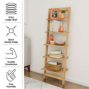 5-Tier Wooden Ladder Shelf for Versatile Home Use