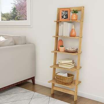 5-Tier Wooden Ladder Shelf for Versatile Home Use