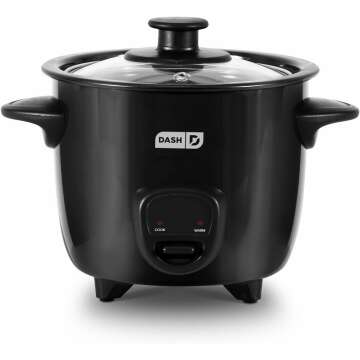 DASH Mini Rice Cooker Steamer with Removable Nonstick Pot, Keep Warm Function & Recipe Guide, One Half Quart, for Soups, Stews, Grains & Oatmeal - Black