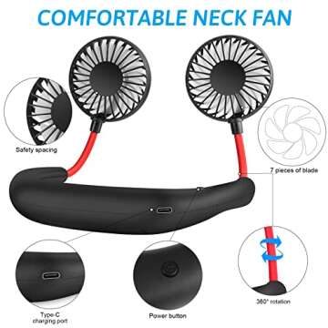 SZ-JIAHAIYU Neck Fan Portable Face Fan Personal USB Hands-Free Mini Wearable Sports Handheld Cooling Small New Fans Around Your Neck for Travel Office Room Household Outdoor, 300*190