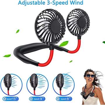 SZ-JIAHAIYU Neck Fan Portable Face Fan Personal USB Hands-Free Mini Wearable Sports Handheld Cooling Small New Fans Around Your Neck for Travel Office Room Household Outdoor, 300*190