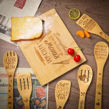 Mom Kitchen Gifts Mothers Day Gifts for Mom from Daughter, Mom Birthday Gift Ideas with Cutting Board Wooden Spoons Aprons Oven Mitts Pot Holder for Cooking