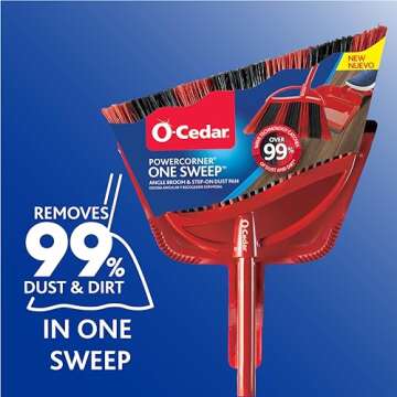 O-Cedar One Sweep Broom with Step-On Dustpan | Remove 99% with One Sweep | Lightweight Quiet Cleaning Tool | Ideal for Pet Owners