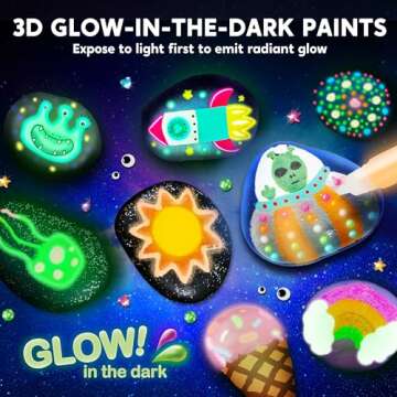 JOYIN Rock Painting Kit- Glow in The Dark Rock Kit, Arts and Crafts for Kids Ages 6-12, Art Supplies Toy, Kids Craft Paint Kits, Arts & Crafts for Boys Girls Birthday Party Gift Toy