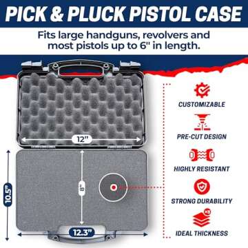 Hard Lockable Gun Case for Pistol, Revolver, and Handgun 12.3" inches x 10.5" Airline Compliant Locking 9mm TSA Approved Firearm Travel Non-Waterproof Storage Box Gun Carrying Case for Pistols